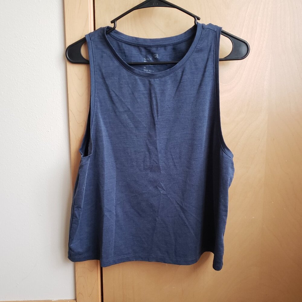 GapFit Brushed Tech Jersey Crop Tank Heathered Blue Medium